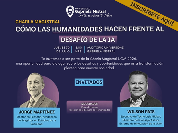 30 de julio, 18:00 hrs | Facultad de Ciencias Sociales, Jurídicas y Humanidades UGM invita a Charla Magistral sobre IA y humanidades