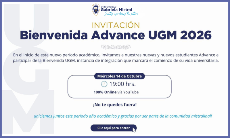 14 de octubre - 19.00 horas: Conéctate a la Bienvenida Online Estudiantes Advance UGM 3T 2026